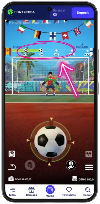 Penalty Shoot Out Street multiplier progression display